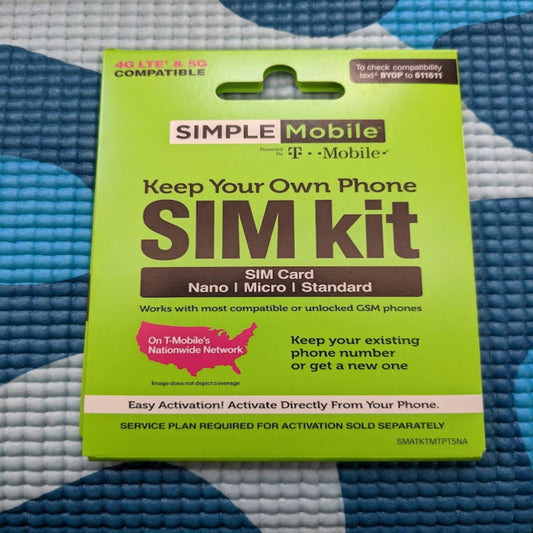 Sim Card, Simple Mobile, 3 in 1, easy activation, T-mobile phones, unlocked phones, all sizes, Nano, micro, standard, green color, 4g LTE and 5G compatible,  First month plan $50 unlimited included, cheaper sim card available